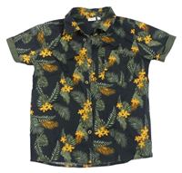 Černo-khaki košile s listy a žlutými kvítky Name it