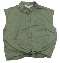 Khaki crop blúzka s uzlom zn. H&M