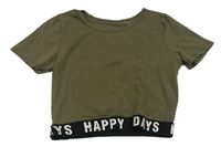 Khaki crop tričko s čierným pasom