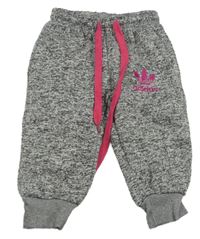 Sivé melírované pletené tepláky s logom Adidas