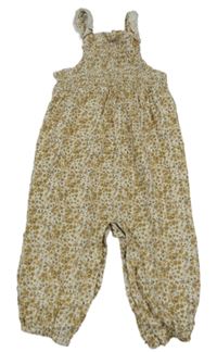 Smetanovo-hnedé kvetované ľahké na traké tepláky Tu