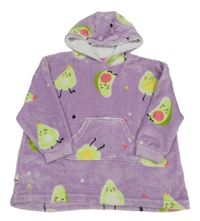 Lila chlupatá domácí oversize mikina s avokády a kapucí Primark