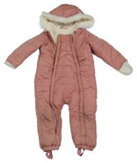 Růžová šusťáková zimní kombinéza s kapucí s kožešinou Pep&Co