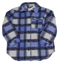 Fialovo-šedá kostkovaná vlněná košilová bunda Primark