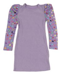 Fialové rebrované úpletové šaty s bodkovaná ymi rukávy shein