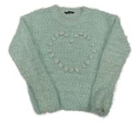 Mintový chlpatý melírovaný sveter George