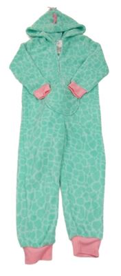 Zelená vzorovaná chlpatá kombinéza s kapucí - dinosaurus H&M