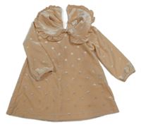 Meruňkové sametové puntíkaté šaty s límečkem H&M