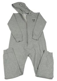 Šedá melírovaná tepláková kombinéza s dívkou a kapucí 