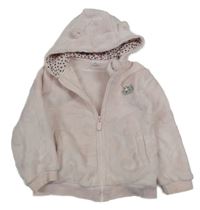 Svetloružová vzorovaná plyšová prepínaci mikina s nášivkou a kapucňou