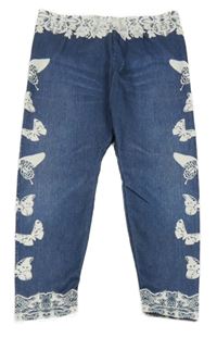 Tmavomodro-biele legíny s motýlikmi shein