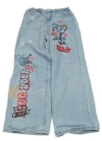 Světlemodré široké rifle s nápisem shein