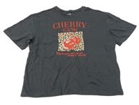 Tmavosivé tričko s třešněmi Sinsay