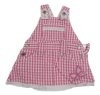 Ružovo-biele kockované plátenné na traké šaty Topolino