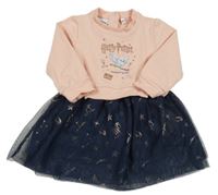 Růžovo-tmavomodré teplákové šaty s tylovou sukní - Harry Potter 