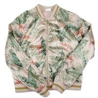 Světlerůžovo-zelená saténová bunda s listy H&M