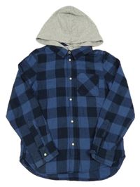 Modro-tmavomodrá kostkovaná košile s šedou kapucí H&M