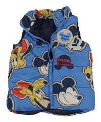 Modro-farebná šušťáková zateplená vesta s Mickeym a Plutem Disney