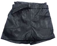 Čierne koženkové sukňové kraťasy s opaskom Primark