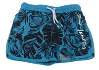Modro-čierne plážové kraťasy s nápisom a listami River Island