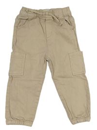 Béžové plátěné cargo cuff kalhoty Primark