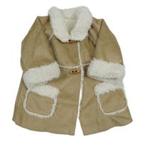 Béžovo-bílý semišový zateplený kabátek Benetton