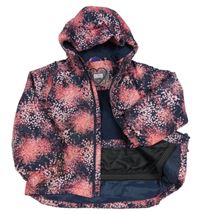 Tmavomodro-ružová vzorovaná šušťáková zimná bunda s kapucňou Lupilu