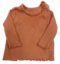 Hrdzavé rebrované tričko s volánikmi George