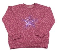 Ružová mikina s hvězdou z flitrů a leopardím vzorom Nutmeg