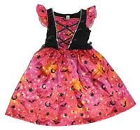 Kostým - Černo-růžovo-oranžové šaty s hvězdičkami a netopýry Matalan