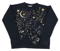 Tmavomodro-zlatá mikina so zvieratkami a hviezdami