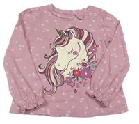 Růžové květované triko s jednorožcem C&A