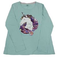 Svetlomodré tričko s jednorožcem z flitrů Yigga