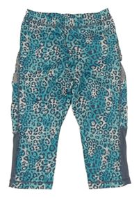 Světlemodro-sivé športové crop legíny s leopardím vzorom