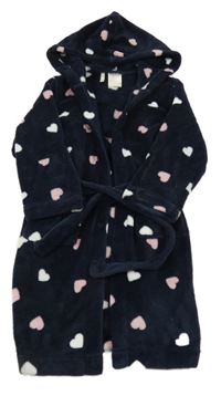 Tmavomodrý plyšový župan so srdiečkami a kapucňou H&M