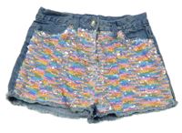 Světlemodro-farebné rifľové kraťasy s flitrami Matalan