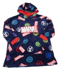 Tmavomodro-farebná plyšová oversize mikina so superhrdinami  a kapucňou Marvel