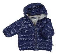 Tmavomodrá šusťáková zateplená bunda s kapucí Benetton
