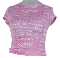 Dámske ružové crop tričko s nápismi Bershka