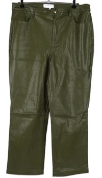 Dámské khaki koženkové kalhoty 