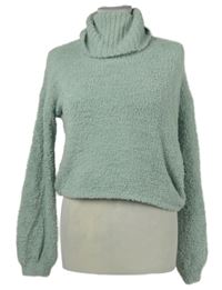 Dámsky svetlomodrý chlpatý svetrový crop rolák