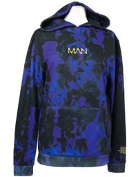 Pánska čierno-fialovo-modrá vzorovaná mikina s kapucňou Boohoo