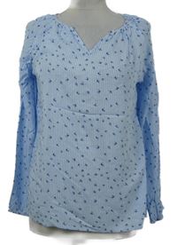 Dámska světlemodro-biela prúžkovaná blúzka s vtáčky