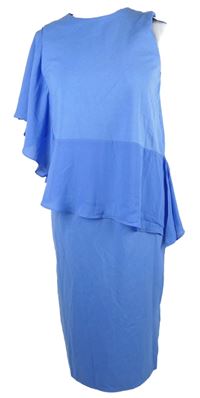 Nové - Dámské světlemodré pouzdrové midi šaty s volány zn Asos 