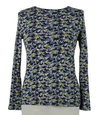 Dámské tmavomodro-limetkovo-bílé vzorované triko M&S