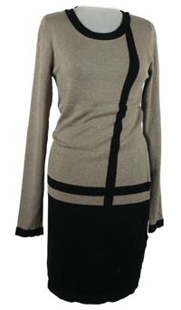 Dámske béžovo-čierne pletené šaty s pruhmi s. Oliver