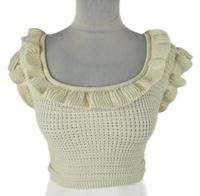 Dámske béžové úpletové crop tričko s volánikmi H&M