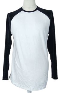 Pánske bielo-čierne tričko so zamatovymi rukávy Asos