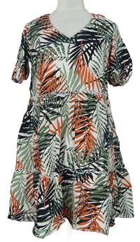 Dámske zeleno-oranžovo-smotanové vzorované šaty Primark