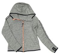 Světlešedá melírovaná sportovní propínací mikina s proužkem a kapucí H&M